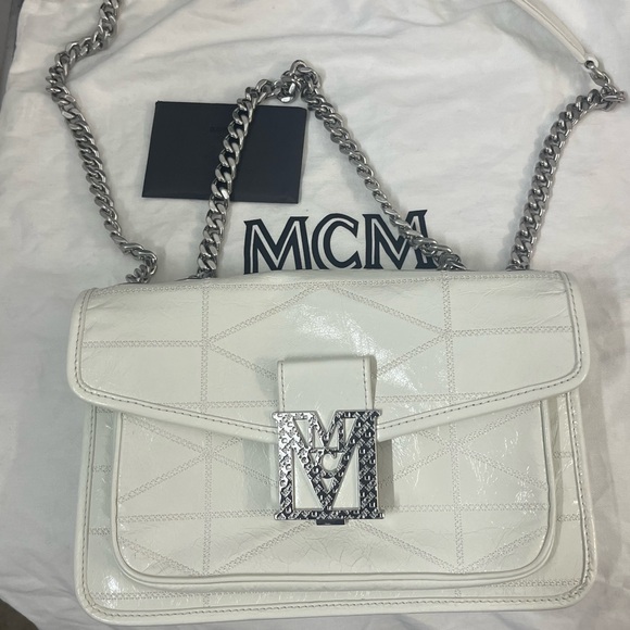 MCM Calfskin Quilted Mena Shoulder Bag in White - Picture 1 of 9